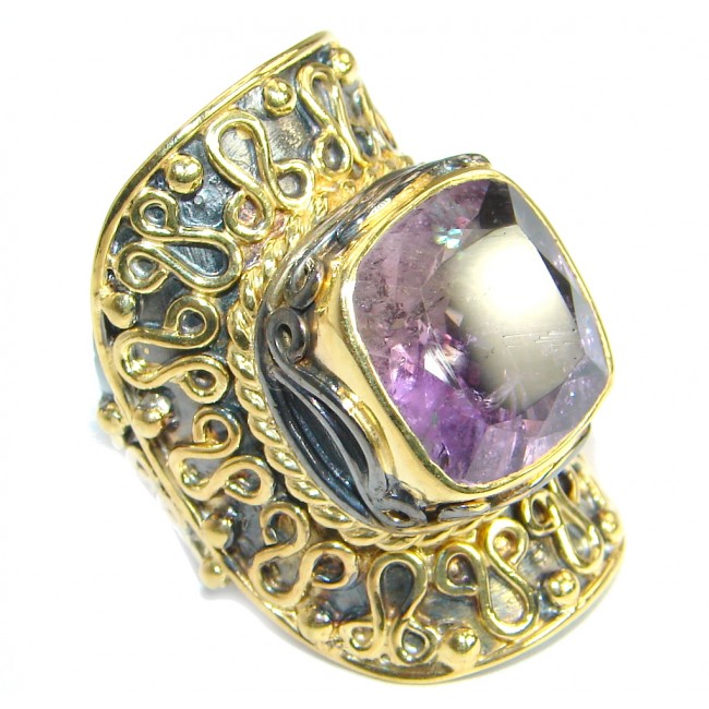Amazing genuine Amethyst Gold Rhodium over .925 Sterling Silver ring s. 6 3/4