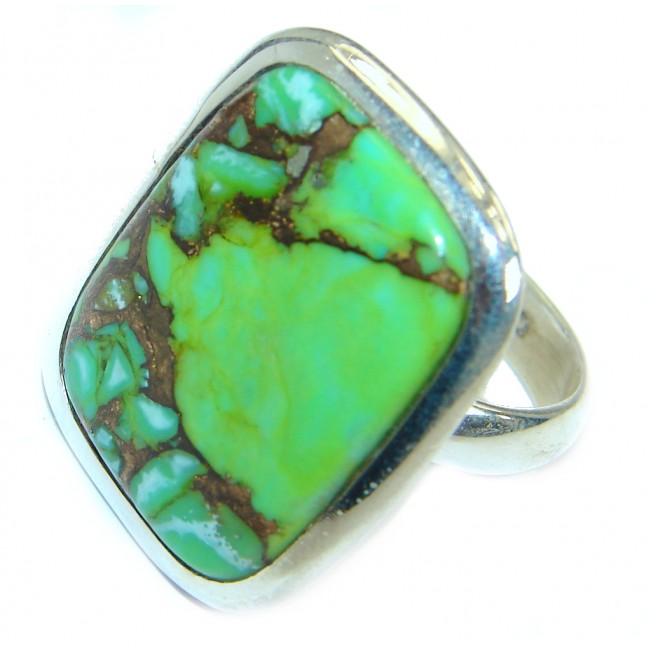 Copper Green Turquoise .925 Sterling Silver handmade Ring s. 7 1/4