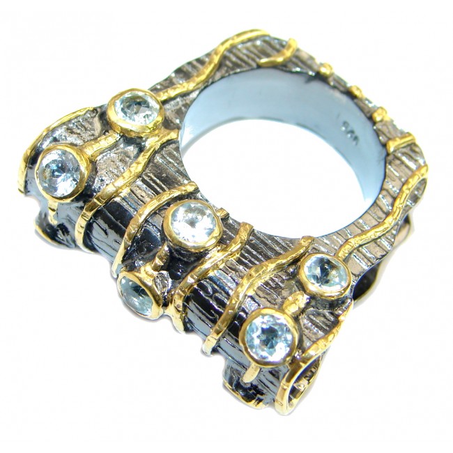 Huge Energazing Swiss Blue Topaz Rose Gold over .925 Sterling Silver handmade Ring size 8