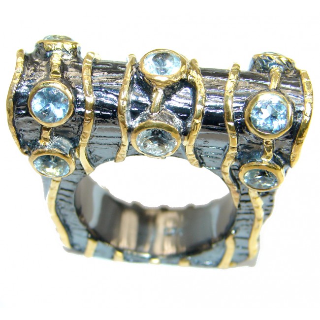 Huge Energazing Swiss Blue Topaz Rose Gold over .925 Sterling Silver handmade Ring size 8