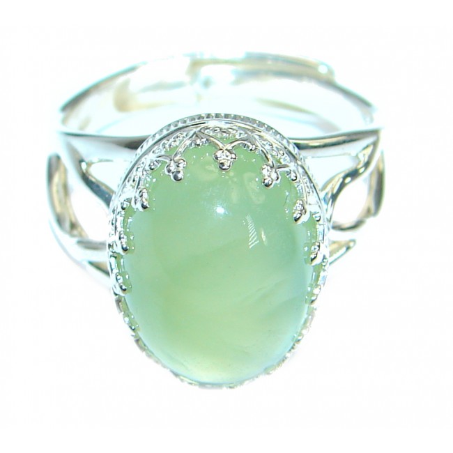 Natural Prehnite .925 Sterling Silver handcrafted Ring Size 7 adjustable