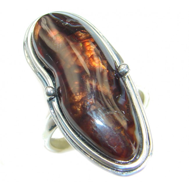 Genuine Fire Agate Mexican Sterling Silver Ring size 7 adjustable