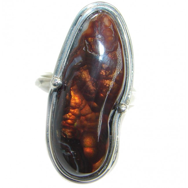 Genuine Fire Agate Mexican Sterling Silver Ring size 7 adjustable