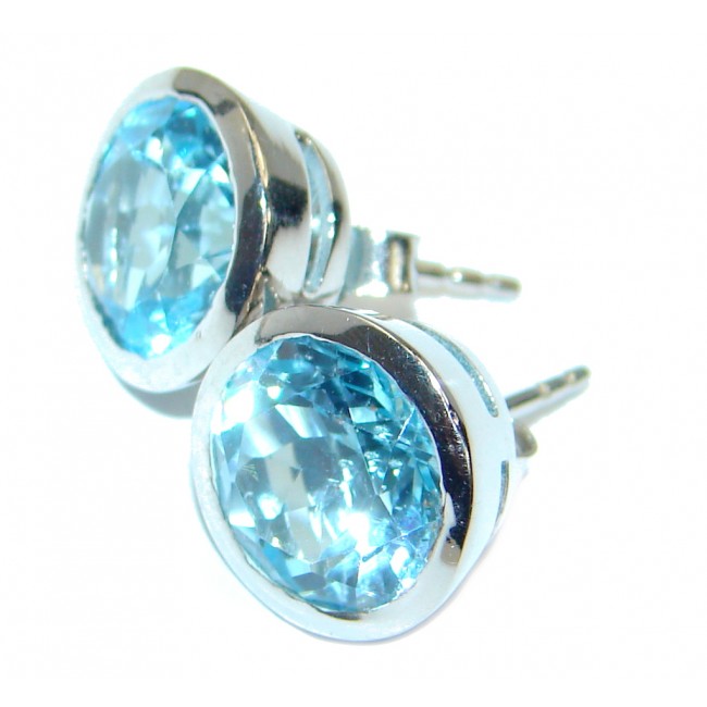 Deluxe genuine Swiss Blue Topaz .925 Sterling Silver stud earrings