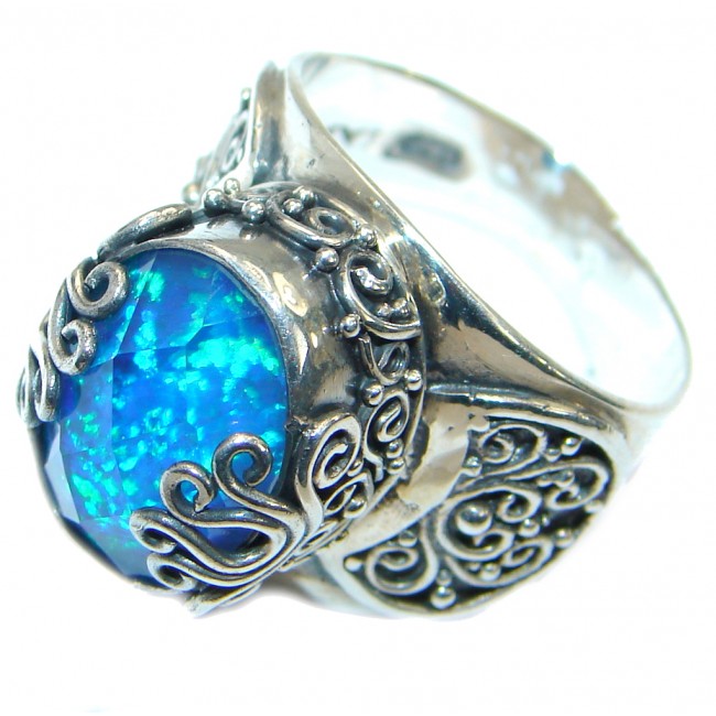 Doublet Opal oxidized .925 Sterling Silver handcrafted ring size 8