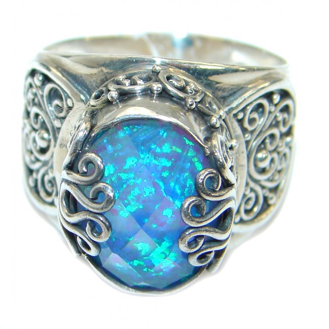 Doublet Opal oxidized .925 Sterling Silver handcrafted ring size 8