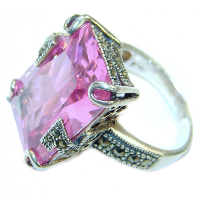 Pink Passion Cubic Zirconia .925 Sterling Silver handmade Cocktail Ring s. 7 3/4