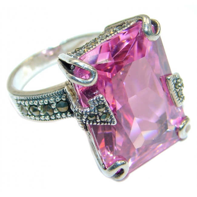 Pink Passion Cubic Zirconia .925 Sterling Silver handmade Cocktail Ring s. 7 3/4