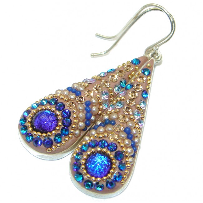 Handcrafted In Mexico Dichroic Glass .925 Sterling Silver earrings