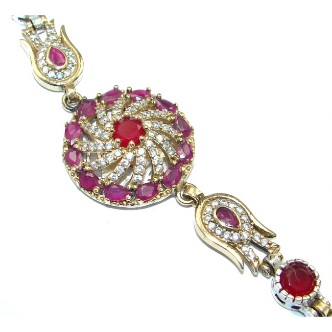 Victorian Style Pink Ruby & White Topaz .925 Sterling Silver Bracelet