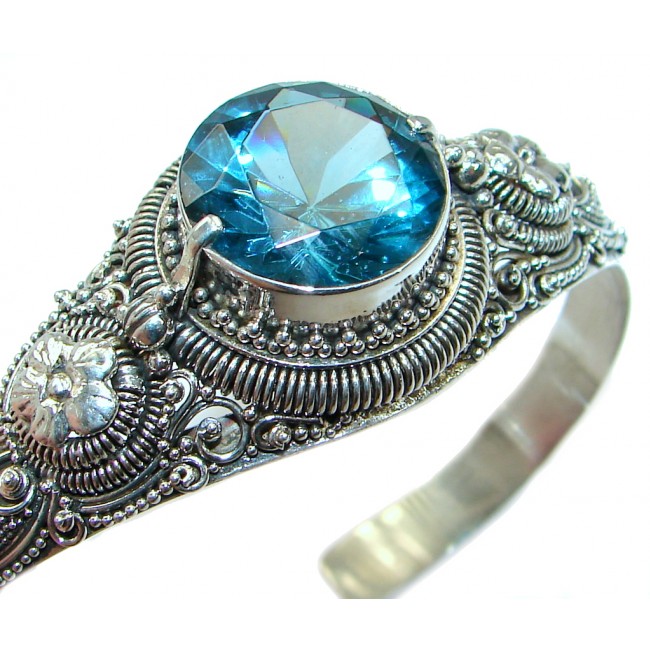 Genuine London Blue Topaz .925 Sterling Silver handmade Bracelet Cuff