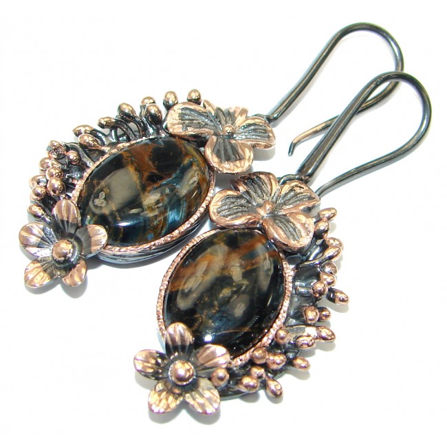 Classic Black Pietersite Gold plated over .925 Sterling Silver handmade Earrings