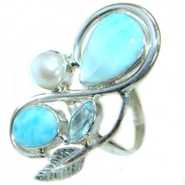 Genuine Larimar .925 Sterling Silver handcrafted Ring s. 8 3/4