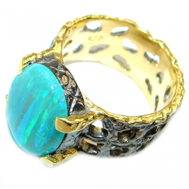 Doublet Opal Gold over oxidized .925 Sterling Silver handcrafted ring size 7 1/4