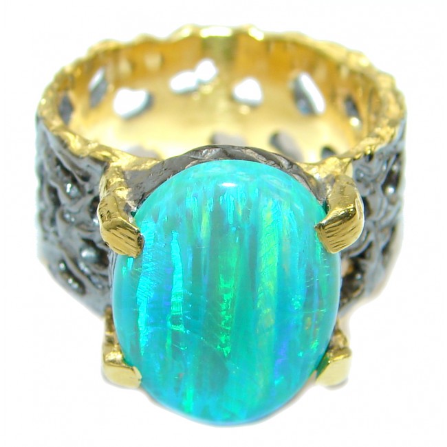 Doublet Opal Gold over oxidized .925 Sterling Silver handcrafted ring size 7 1/4