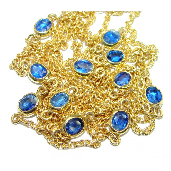 36 inches Sapphire Gold over .925 Sterling Silver station Necklace