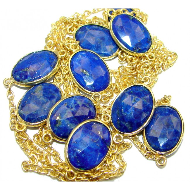 36 inches genuine Lapis Lazuli Rose Gold plated over .925 Sterling Silver Station Necklace