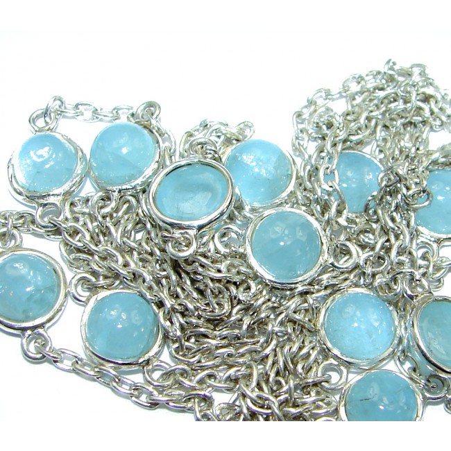36 inches genuine Aquamarine .925 Sterling Silver handmade Necklace