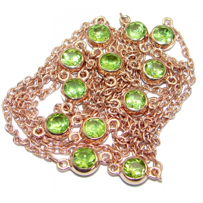 36 inches genuine Peridot Rose Gold plated over .925 Sterling Silver handmade Station Necklace