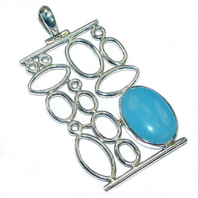 Very Unique design Blue Aura Chalcedony .925 Sterling Silver handmade Pendant