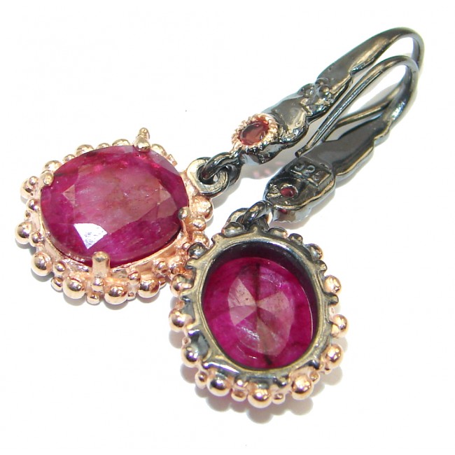 Unique Ruby Rose Gold Rhodium over .925 Sterling Silver handmade earrings