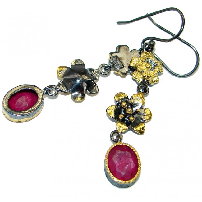 Unique genuine Ruby Gold Rhodium over .925 Sterling Silver handmade earrings