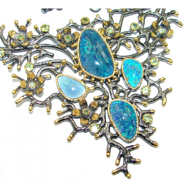 Fine Art Huge Perfect Storm Doublet Opal .925 Sterling Silver handcrafted necklace