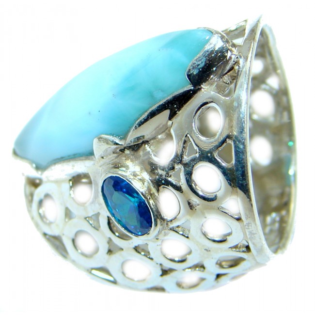 Genuine Larimar .925 Sterling Silver handcrafted Ring s. 6 1/4