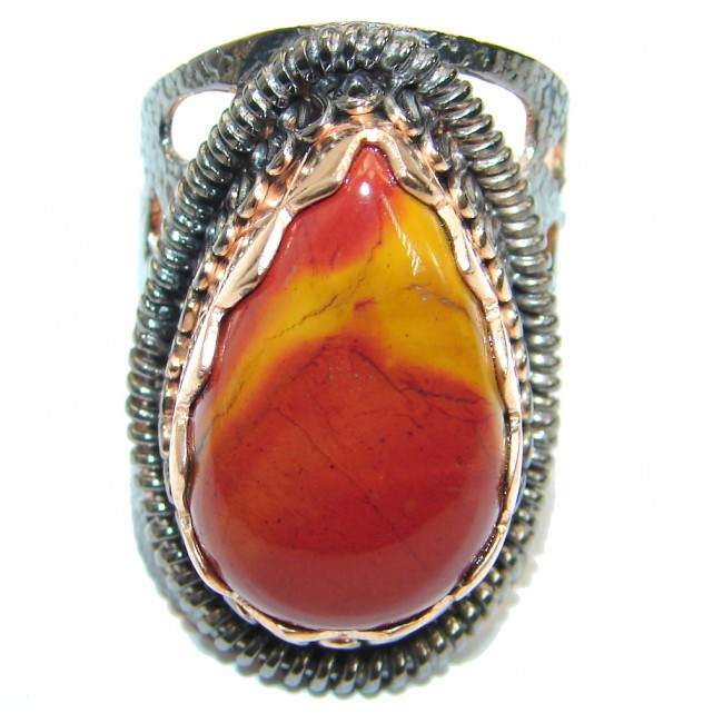 Flawless Australian Mookaite Two Tones Sterling Silver Statement Ring size 7