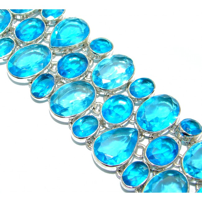 Rich Design Blue Topaz Quartz .925 Sterling Silver handmade Bracelet