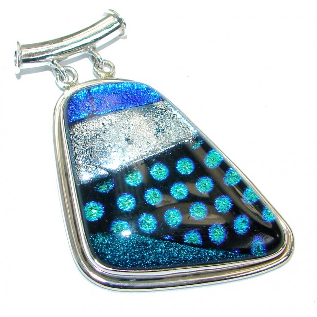Huge Mexican Dichroic Glass .925 Sterling Silver handmade Pendant