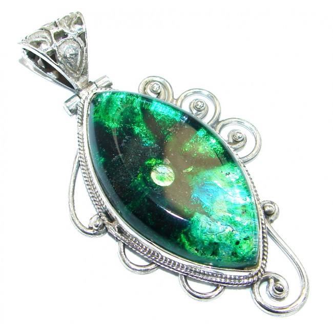 Huge Mexican Dichroic Glass .925 Sterling Silver handmade Pendant