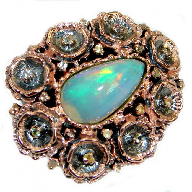 Natural 19.6ct Ethiopian Opal 18ct Gold Rhodium plated over Sterling Silver ring size 7 adjustable