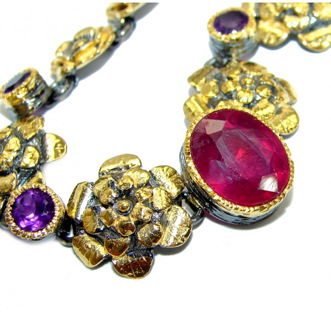 Floral Design genuine Ruby Gold over .925 Sterling Silver handcrafted Bracelet