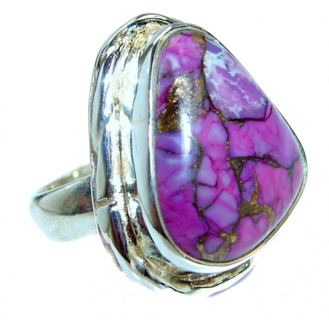 Copper Purple Turquoise .925 Sterling Silver handmade Ring s. 6 1/4