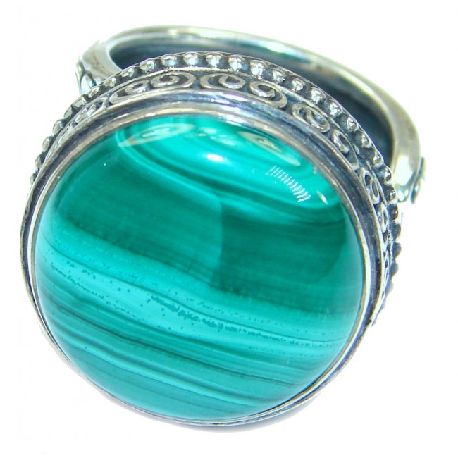 Natural BEST quality Malachite .925 Sterling Silver handcrafted ring size 7 adjustable