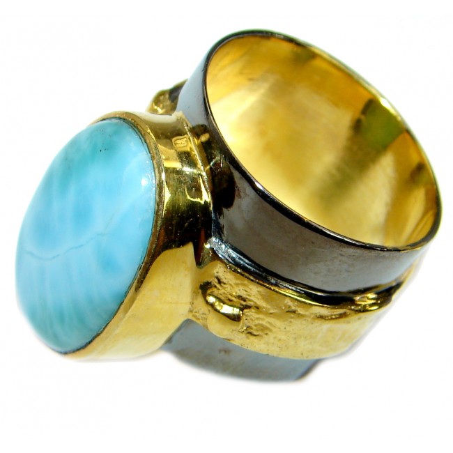 Genuine Larimar Gold over .925 Sterling Silver handcrafted Ring s. 8