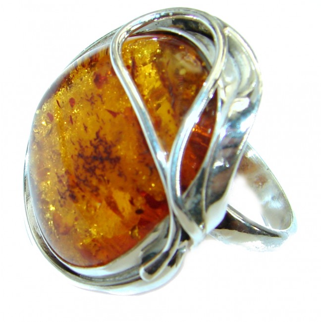 Genuine Baltic Amber Sterling Silver handmade Statment Ring size 9