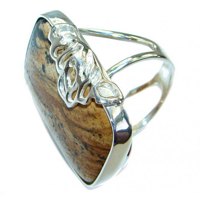 Picture Jasper .925 Sterling Silver handmade Ring s. 7 adjustable