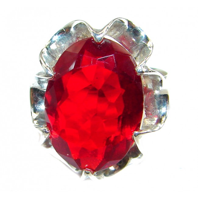 Authentic red Quartz .925 Sterling Silver handmade Ring size 7