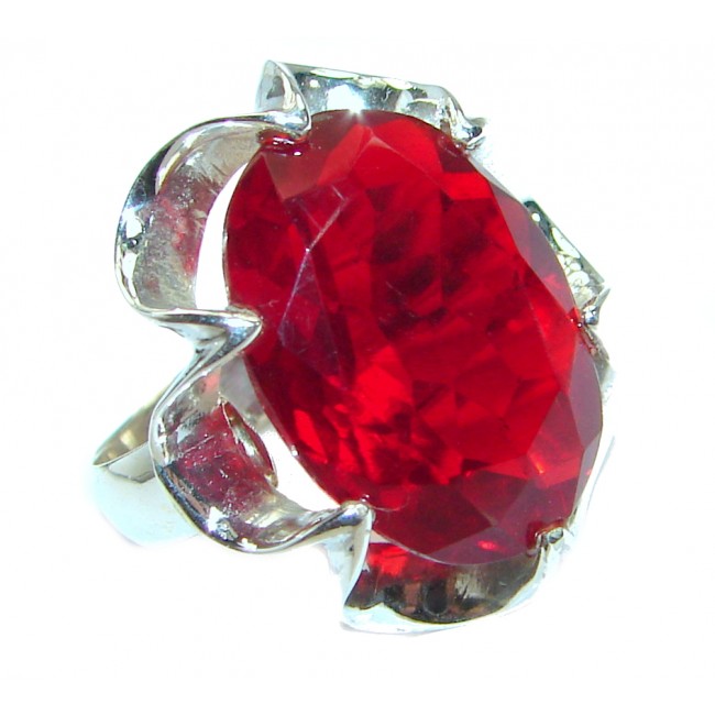 Authentic red Quartz .925 Sterling Silver handmade Ring size 7