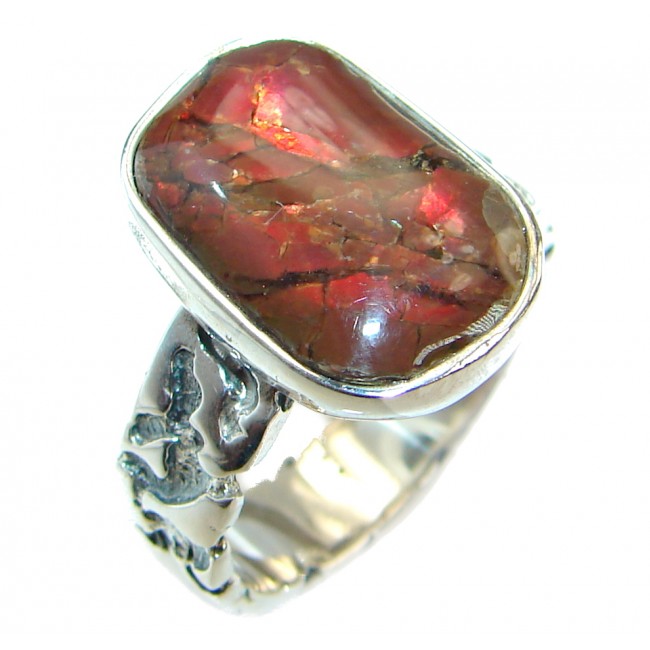 Pure Energy Fire Genuine Canadian Ammolite .925 Sterling Silver handmade ring s. 8