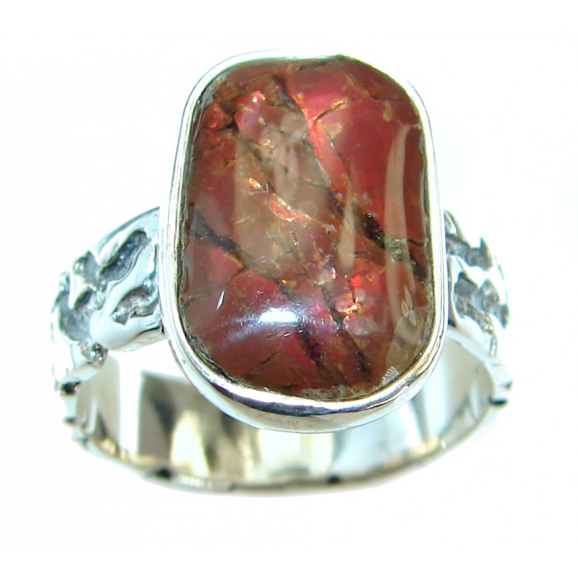 Pure Energy Fire Genuine Canadian Ammolite .925 Sterling Silver handmade ring s. 8
