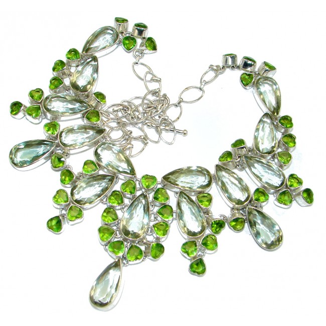 Luxury Genuine Green Amethyst .925 Sterling Silver handmade Necklace