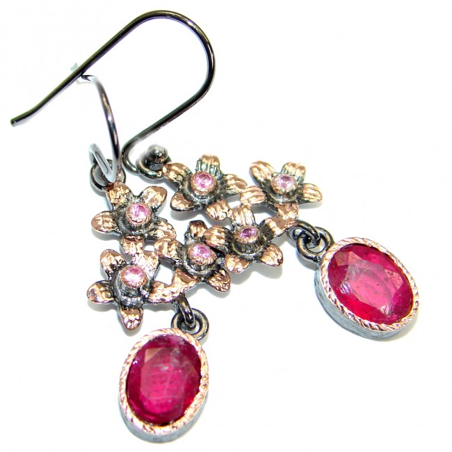 Unique Ruby Rose Gold Rhodium over .925 Sterling Silver handmade earrings