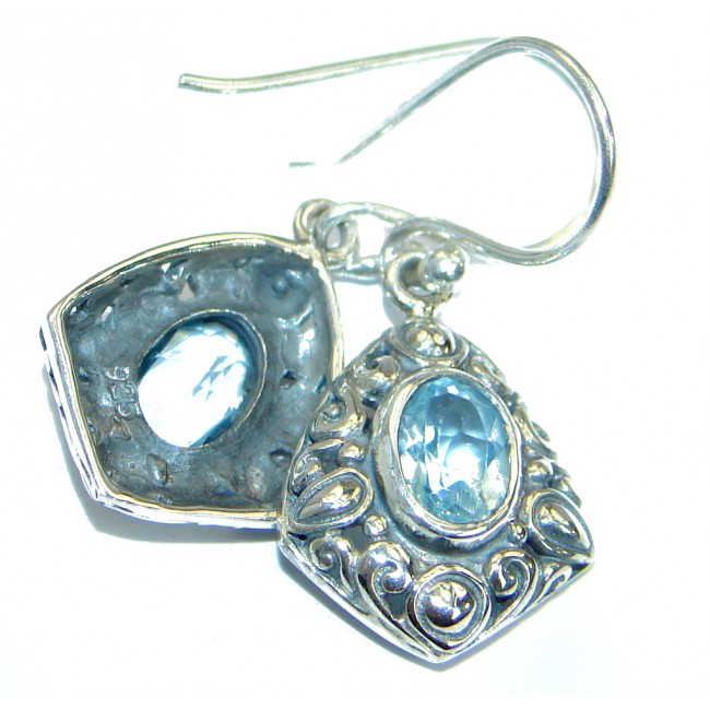 Rich Design Authentic Swiss Blue Topaz .925 Sterling Silver earrings