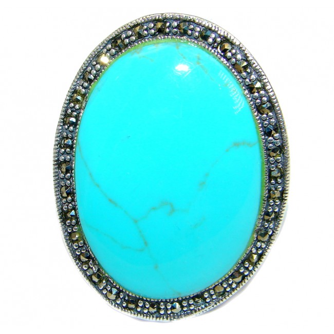 Vintage Style Turquoise .925 Sterling Silver handmade Cocktail Ring size 7 1/2
