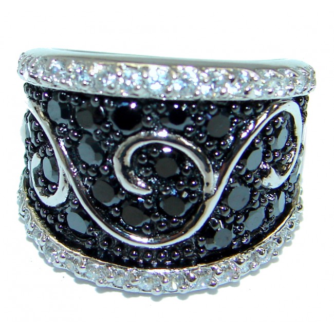 Amazing AAA Black Cubic Zirconia & White Topaz Sterling Silver Ring s. 5 3/4