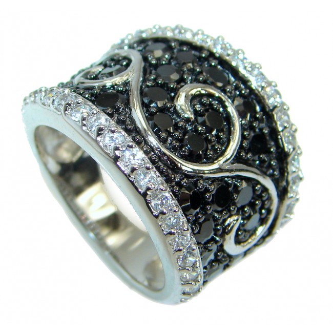 Amazing AAA Black Cubic Zirconia & White Topaz Sterling Silver Ring s. 5 3/4