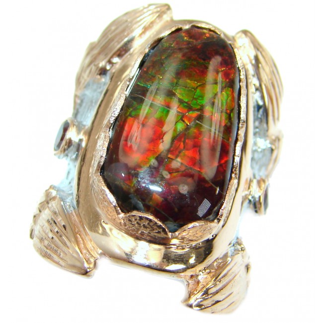 Pure Energy Fire Genuine Canadian Ammolite .925 Sterling Silver handmade ring s. 7